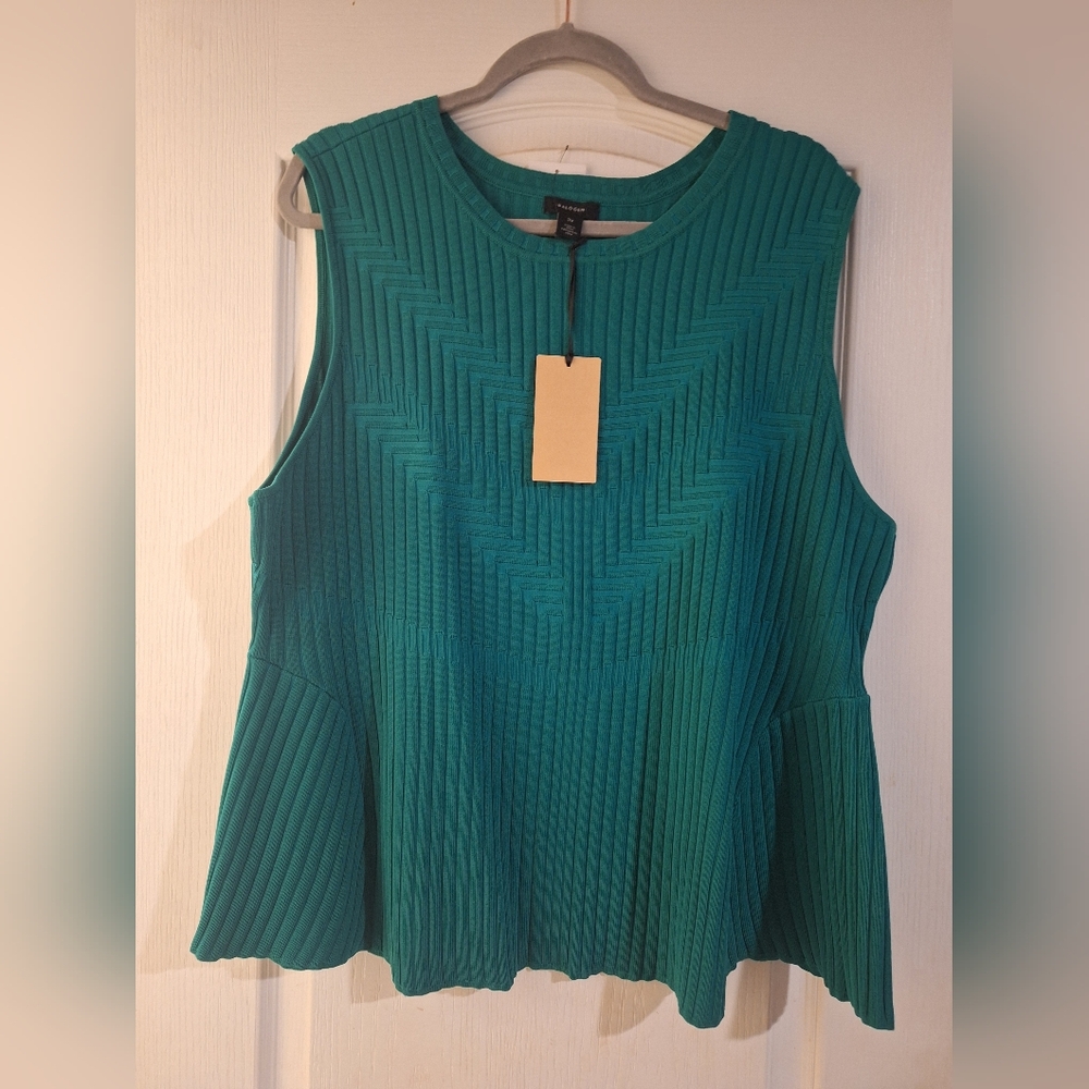 NWT Sleeveless Teal Textured Women's Top‎ Blouse HALOGEN 3X